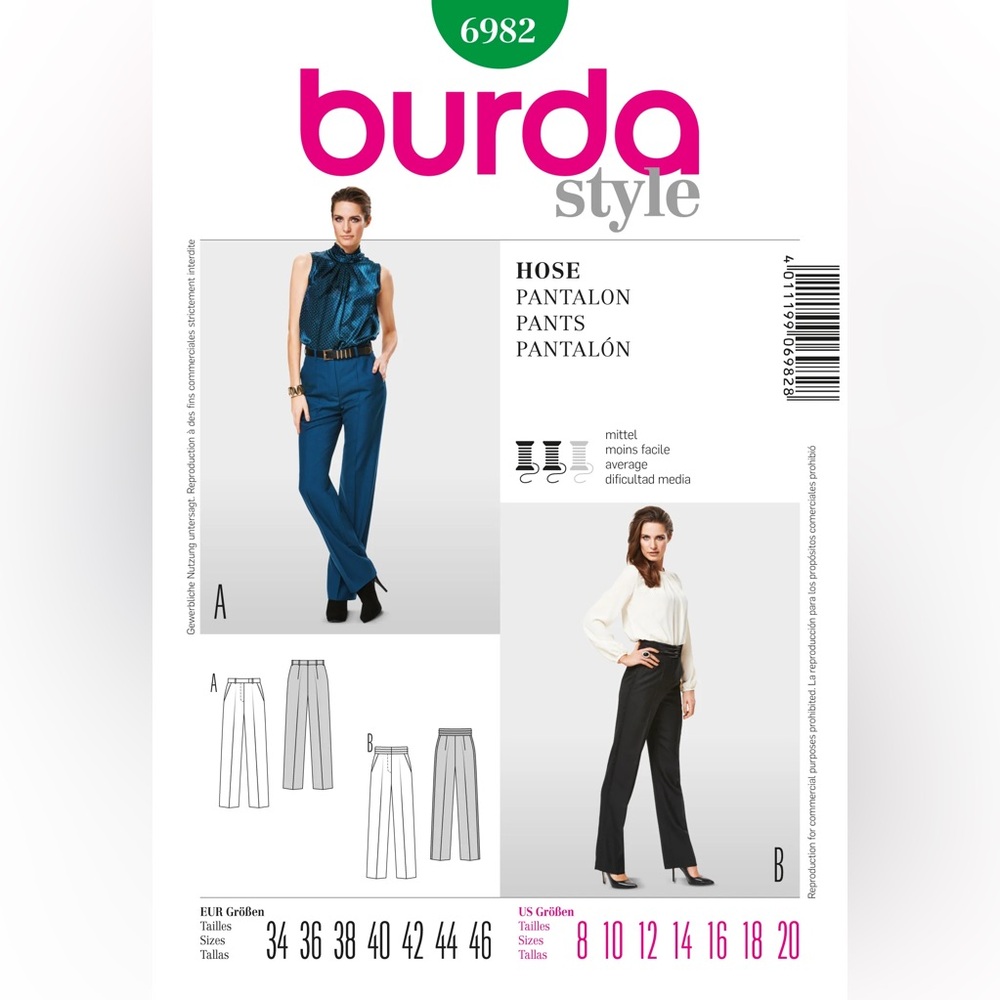 🧵 2 for 22$ 🧵 Burda Pants Sewing Pattern 6982